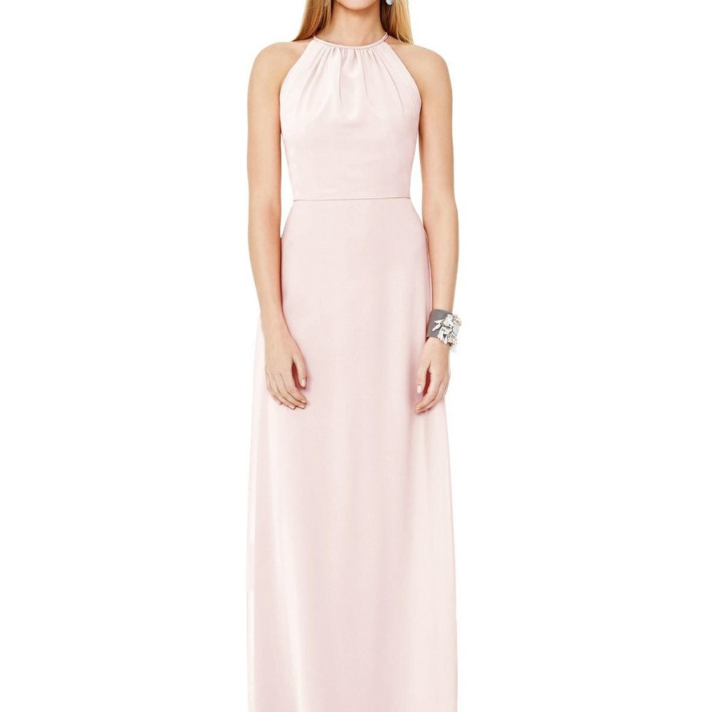 Dessy 8151.....Full Length, Halter, Open Back Dress....Blush....Size 2....NWT